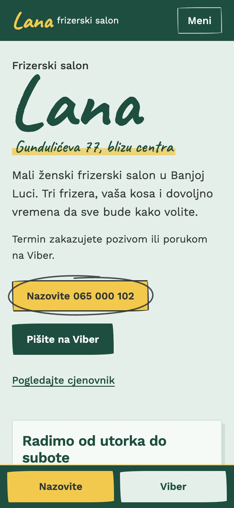 Prijedlog 3, Svesak termina: sajt frizerskog salona na telefonu